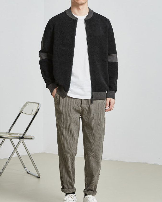 The Mo Maike Contrast Color Baseball Collar Knitted Jacket