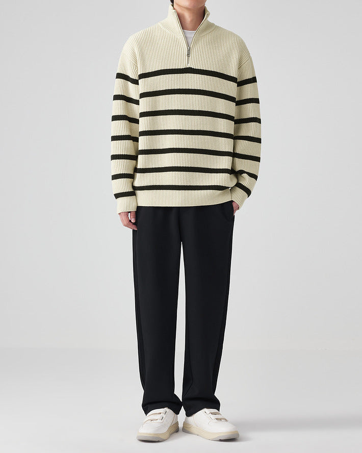 The Momeike Half-Zip Striped Knit Sweater