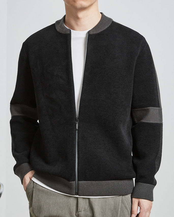The Mo Maike Contrast Color Baseball Collar Knitted Jacket
