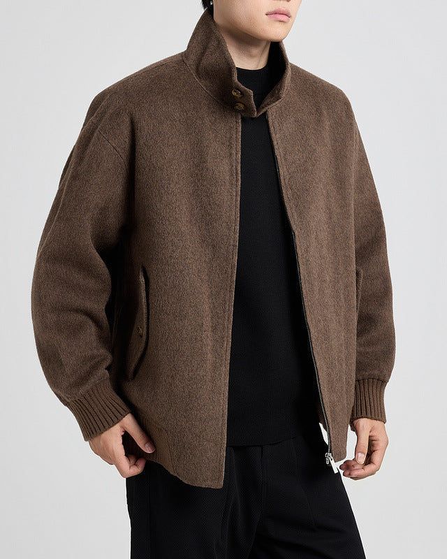 The Brantley Wool-Blend Harrington Jacket with Structured Stand Collar