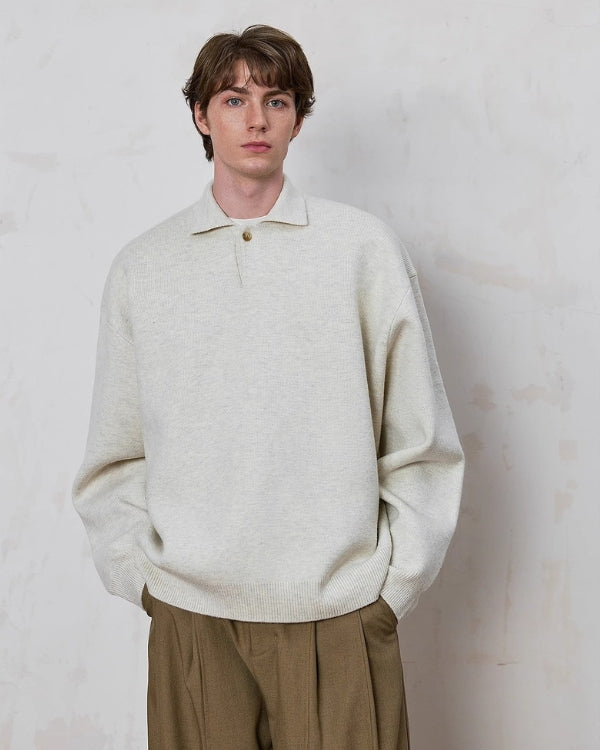 Textured Knit Polo Sweater