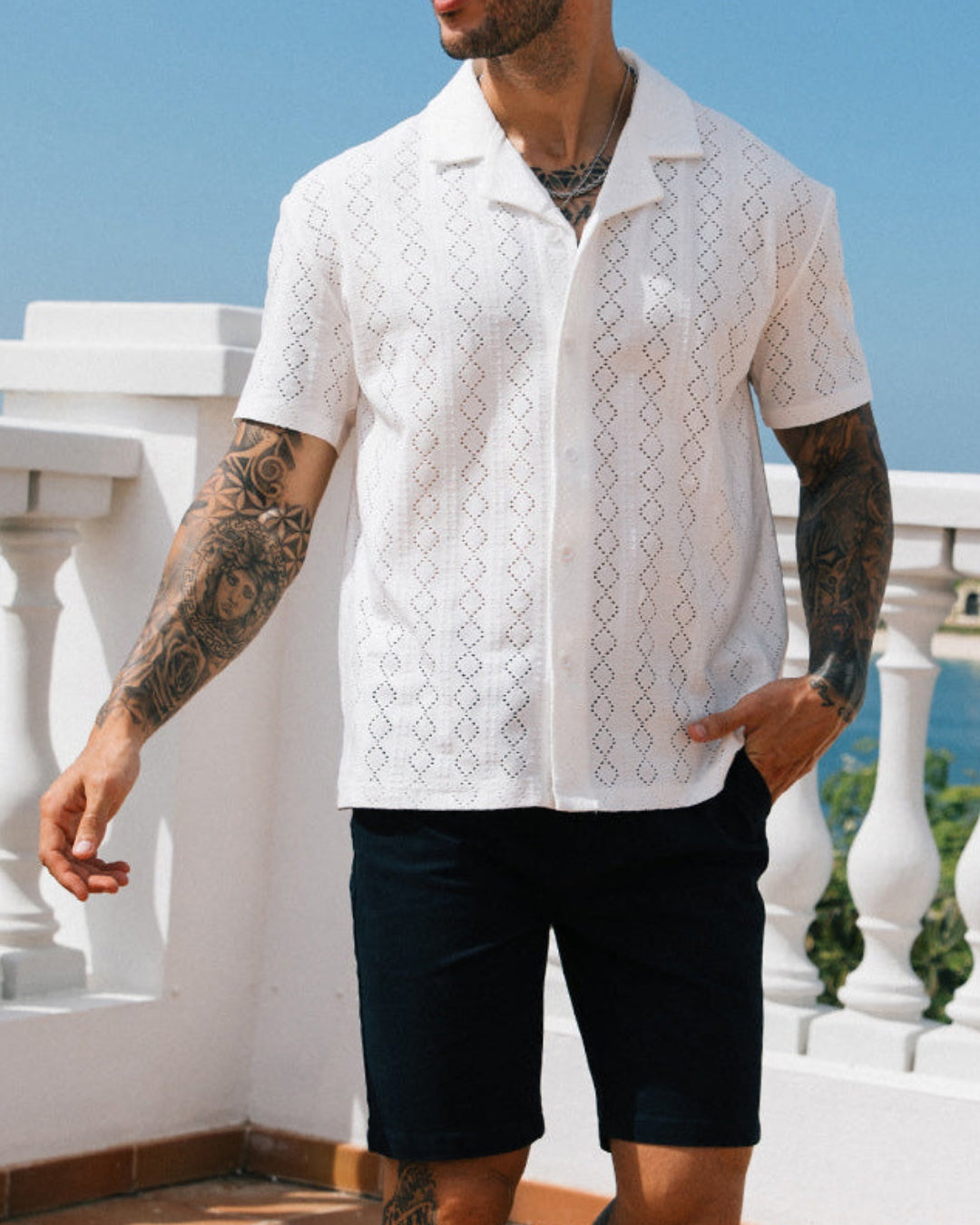 Eyelet Cuban Collar Shirt