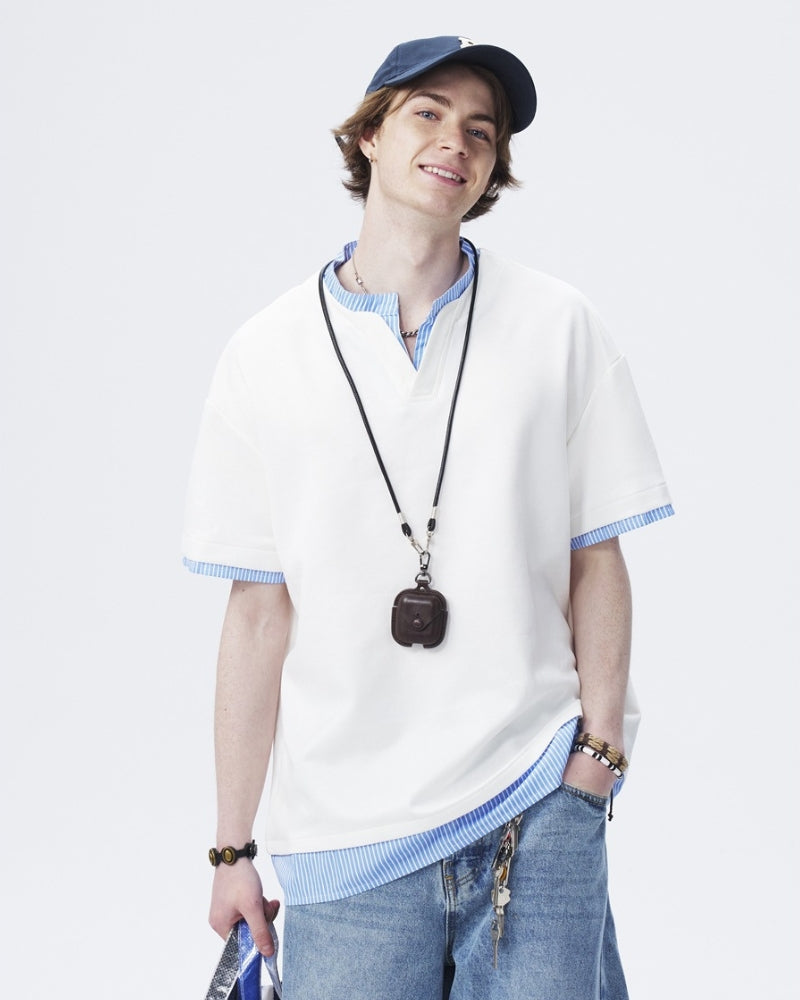 Layered Collar Short-Sleeve T-Shirt