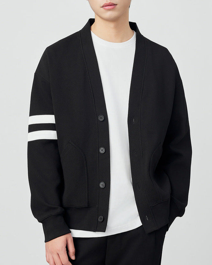 Twill Texture Striped Contrast Cardigan