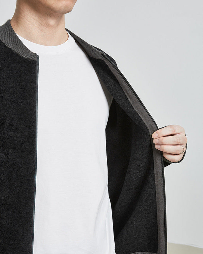 The Mo Maike Contrast Color Baseball Collar Knitted Jacket