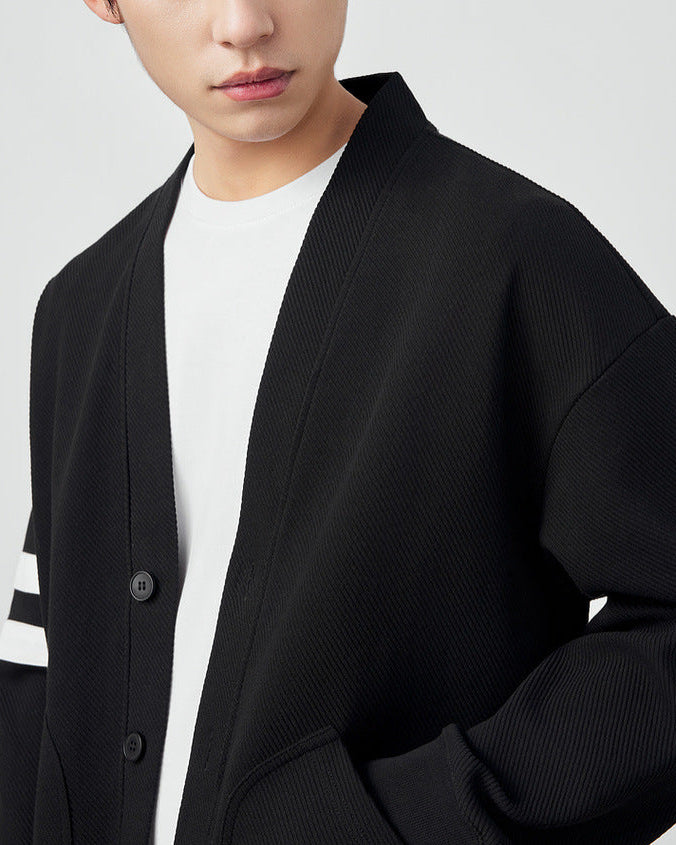 Twill Texture Striped Contrast Cardigan