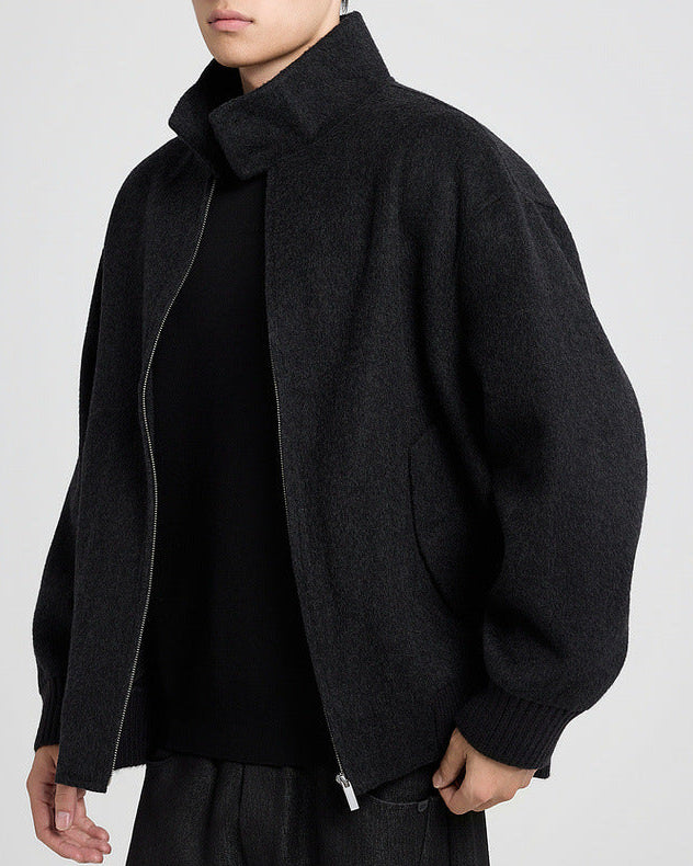 The Brantley Wool-Blend Harrington Jacket with Structured Stand Collar