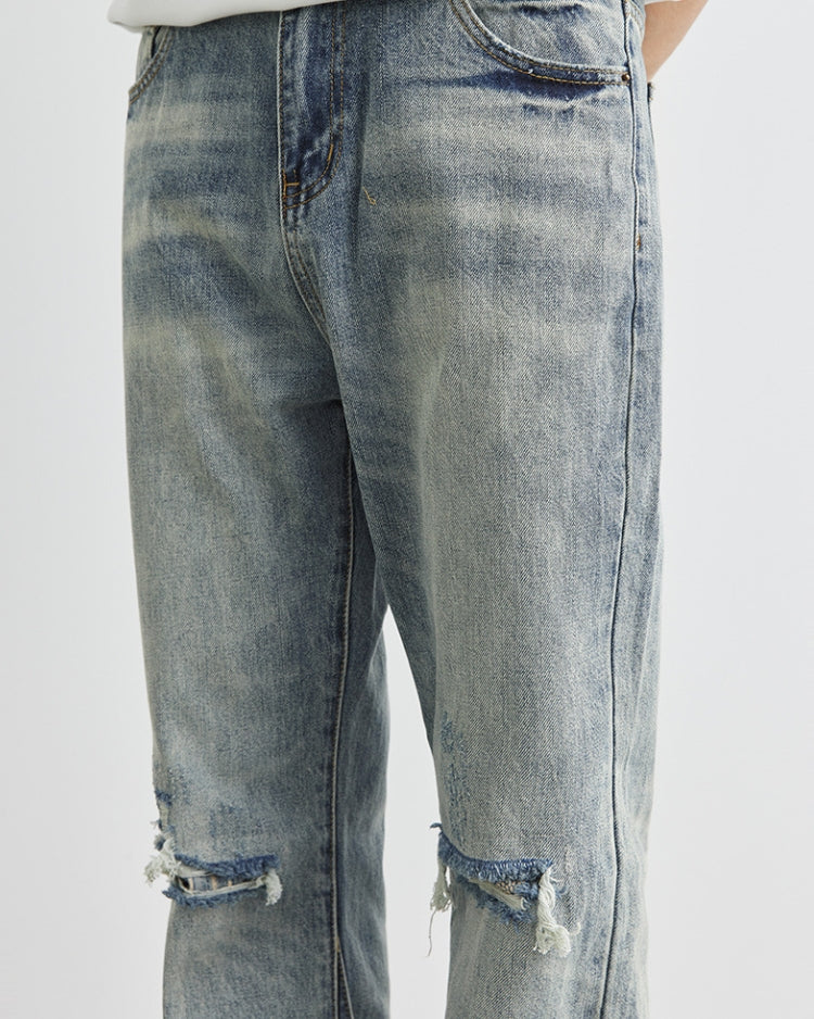 Distressed Wide Leg Denim Jeans