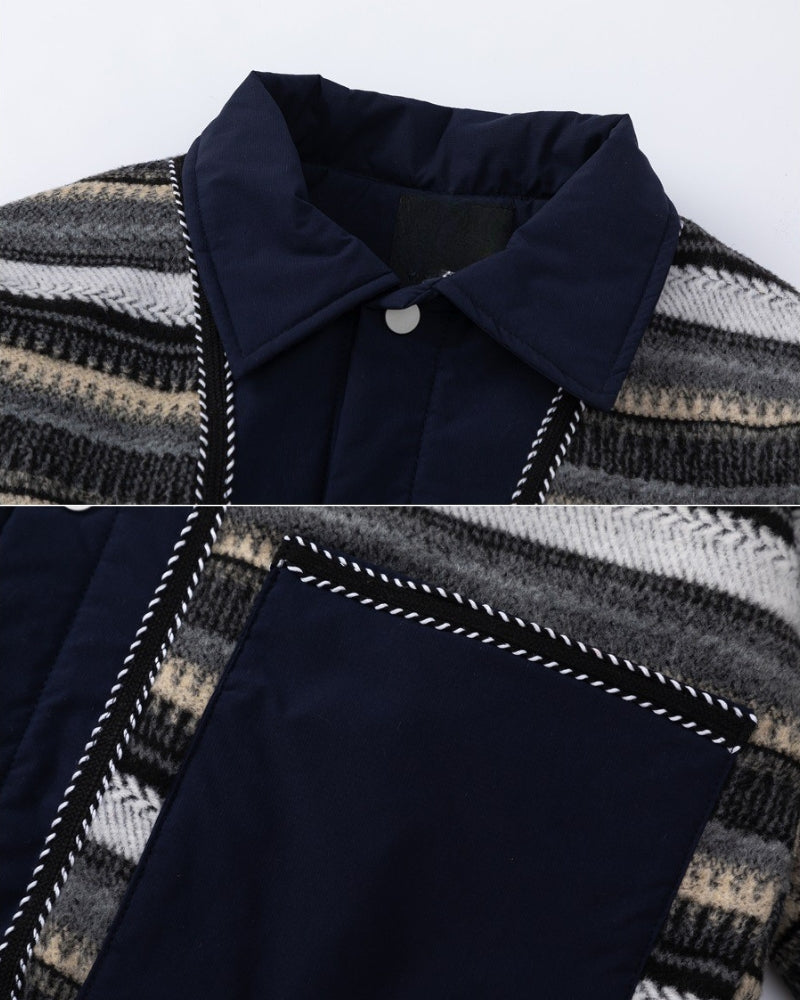 Striped Patchwork Button Jacket