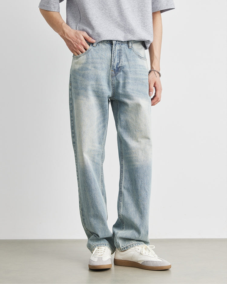 Loose Fit Vintage Wash Straight Jeans