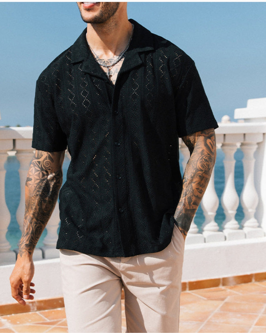 Eyelet Cuban Collar Shirt