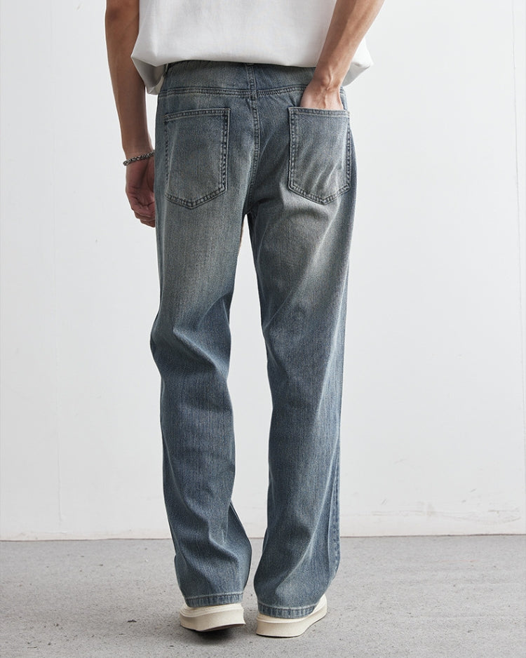 Faded Big Laces Drawstring Straight Jeans