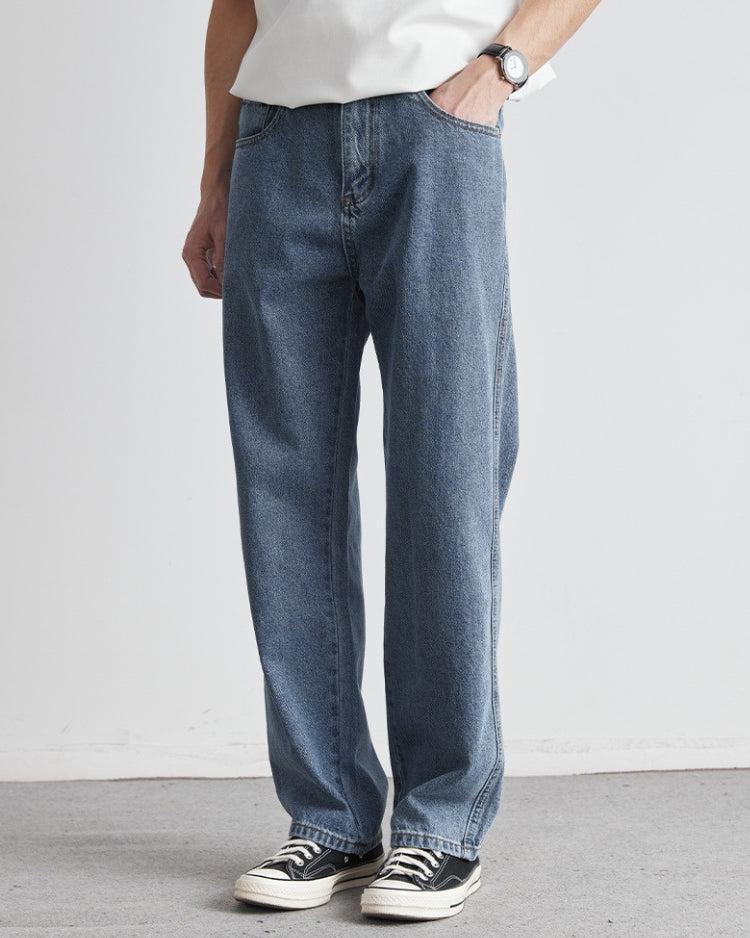 Washed Indigo Classic Straight Denim Jeans