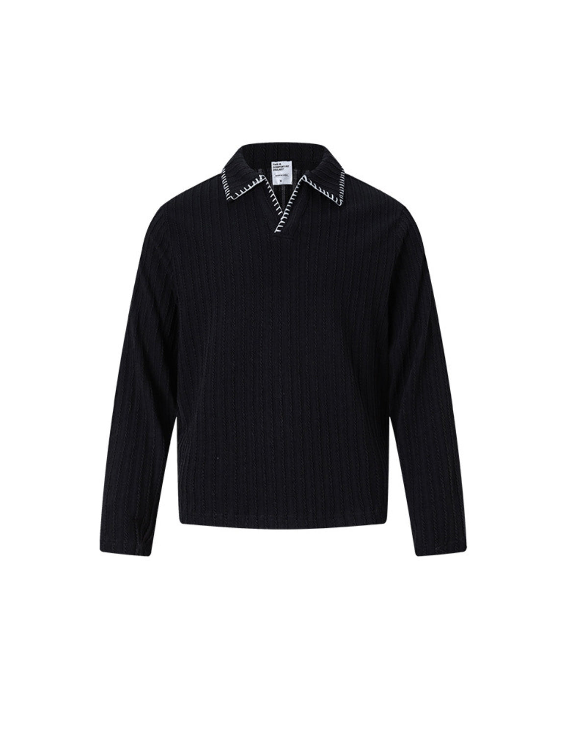 Contrast Stitch Ribbed Knit Polo Longsleeve Sweater