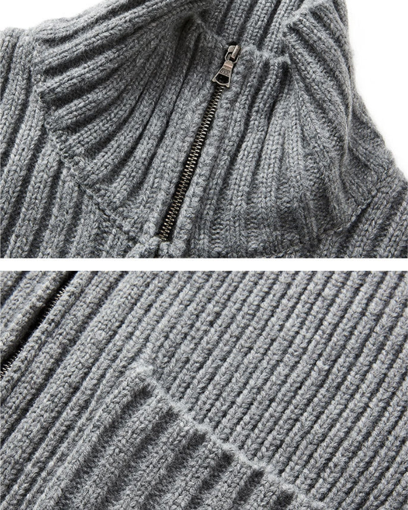 Ribbed Zip-Up Wool Cardigan