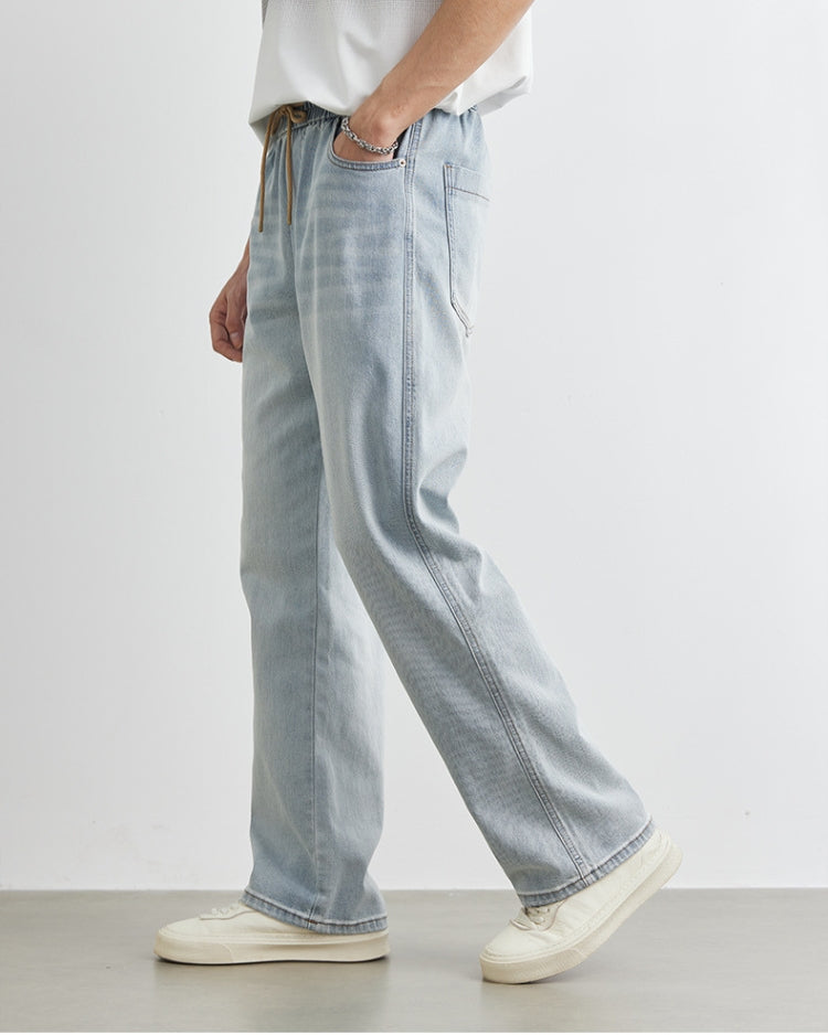 Light Wash Elastic Waistband Drawstring Jeans