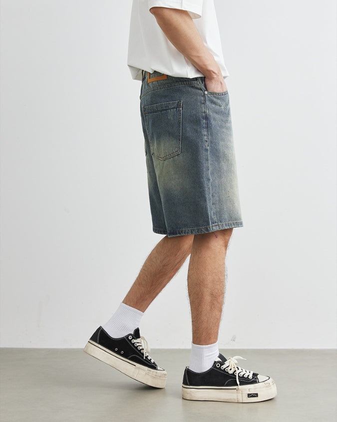 Horizon Fade Denim Shorts With Drawstrings