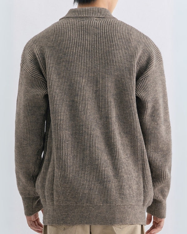 Ribbed High-Neck Button Cardigan