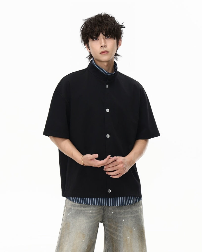 Striped Layered Button-Up Shirt