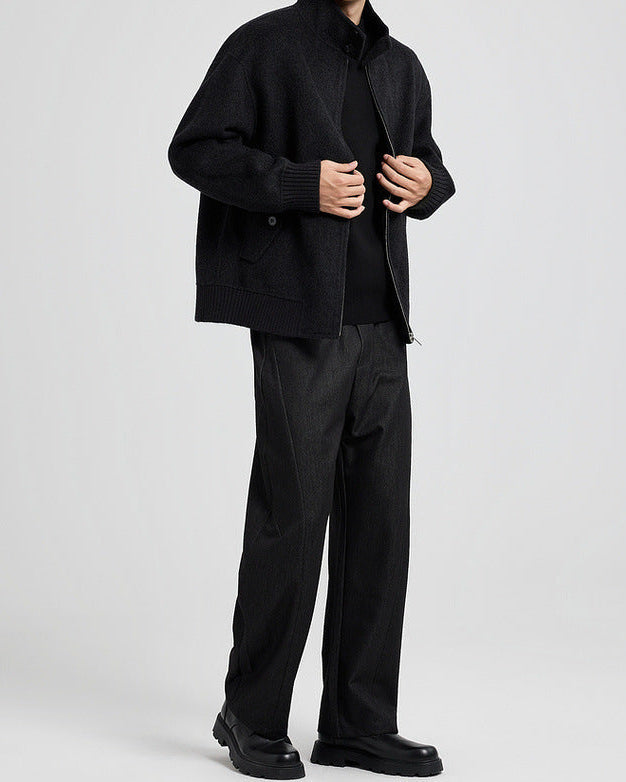 The Brantley Wool-Blend Harrington Jacket with Structured Stand Collar