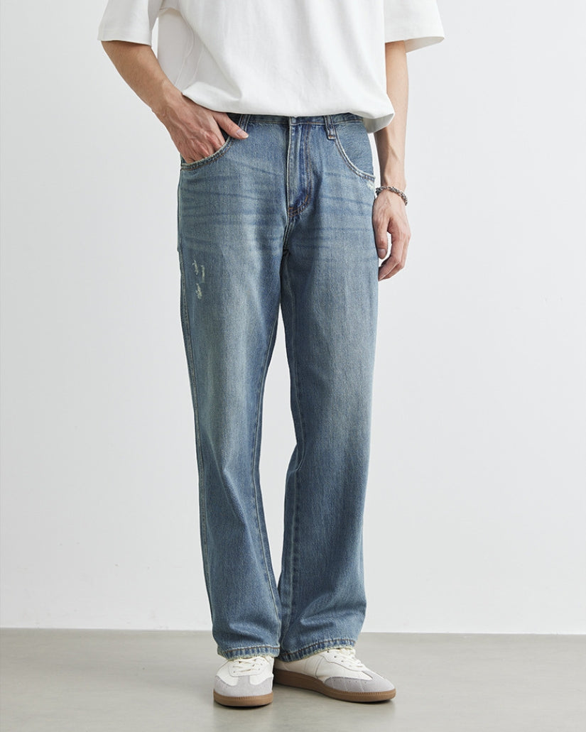 Vintage Wash Straight-Leg Denim Jeans