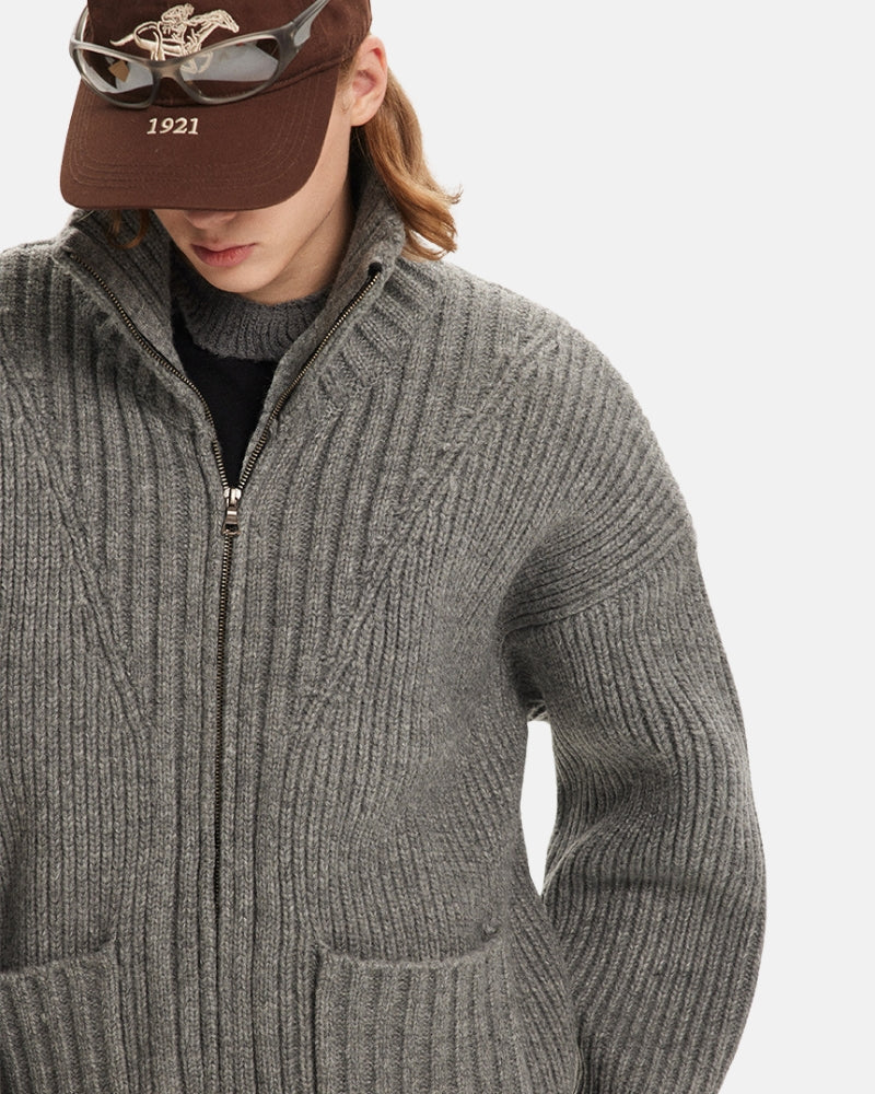 Ribbed Zip-Up Wool Cardigan