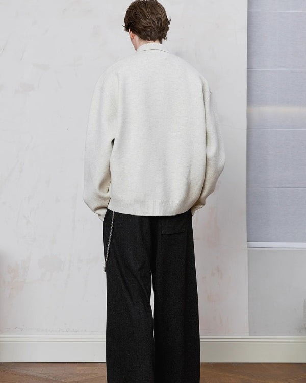 Textured Knit Polo Sweater