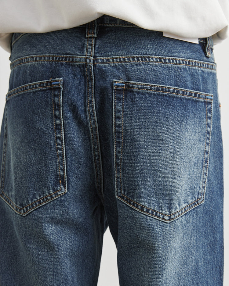 Vintage Wash Wide-Leg Denim Jeans