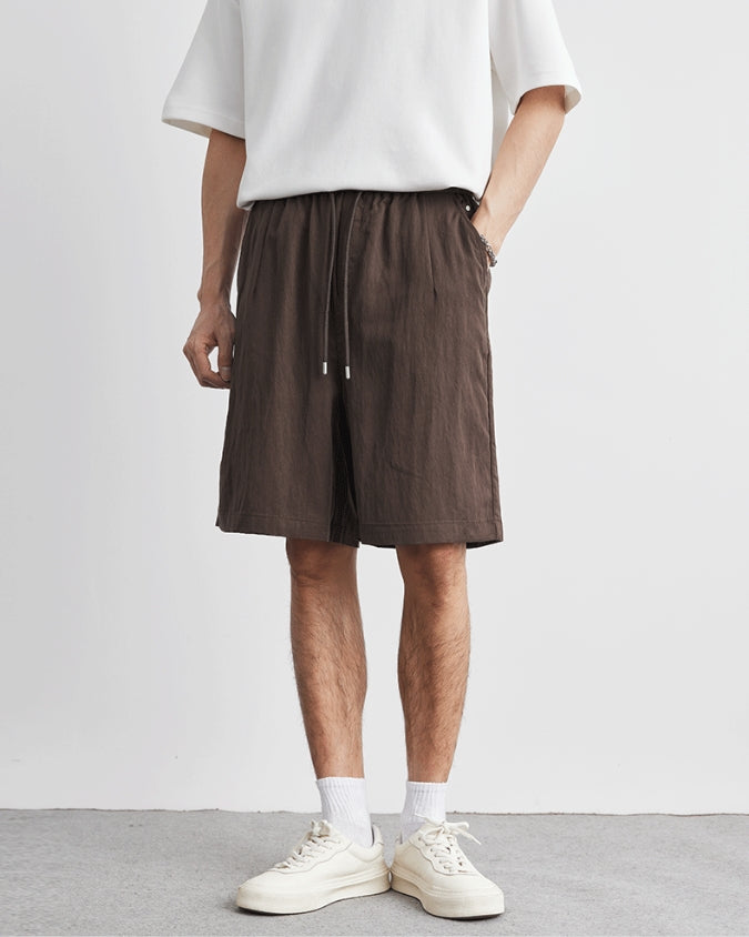 Wide Relaxed Linen Shorts with Drawstrings