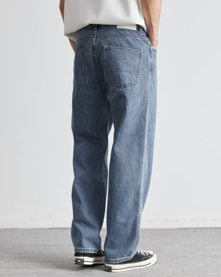 Washed Indigo Classic Straight Denim Jeans