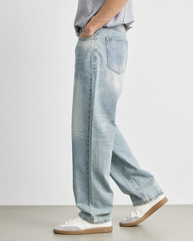 Loose Fit Vintage Wash Straight Jeans