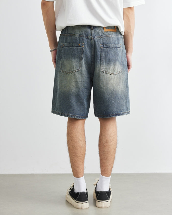 Horizon Fade Denim Shorts With Drawstrings