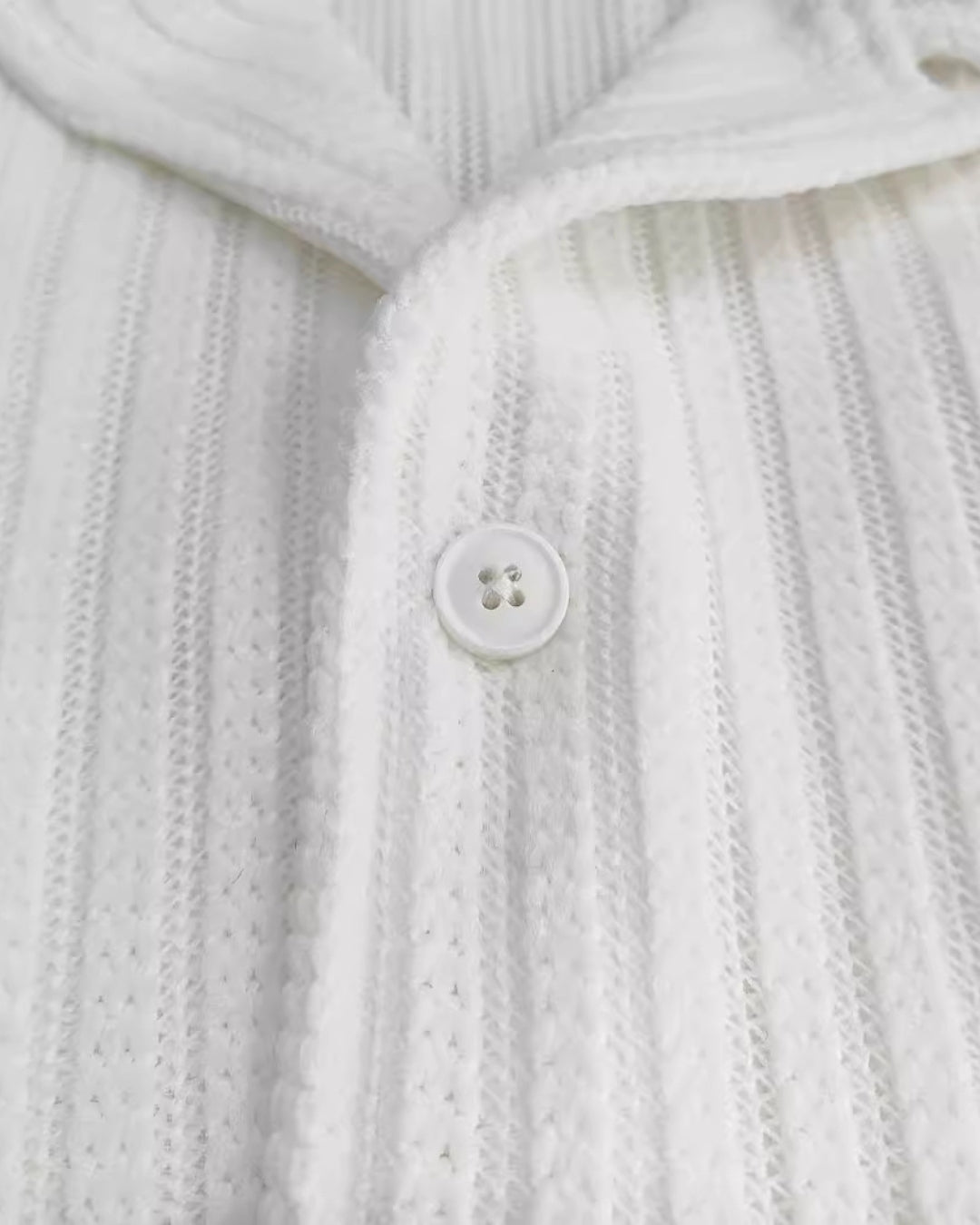 Ivory Textured Knit Polo Shirt