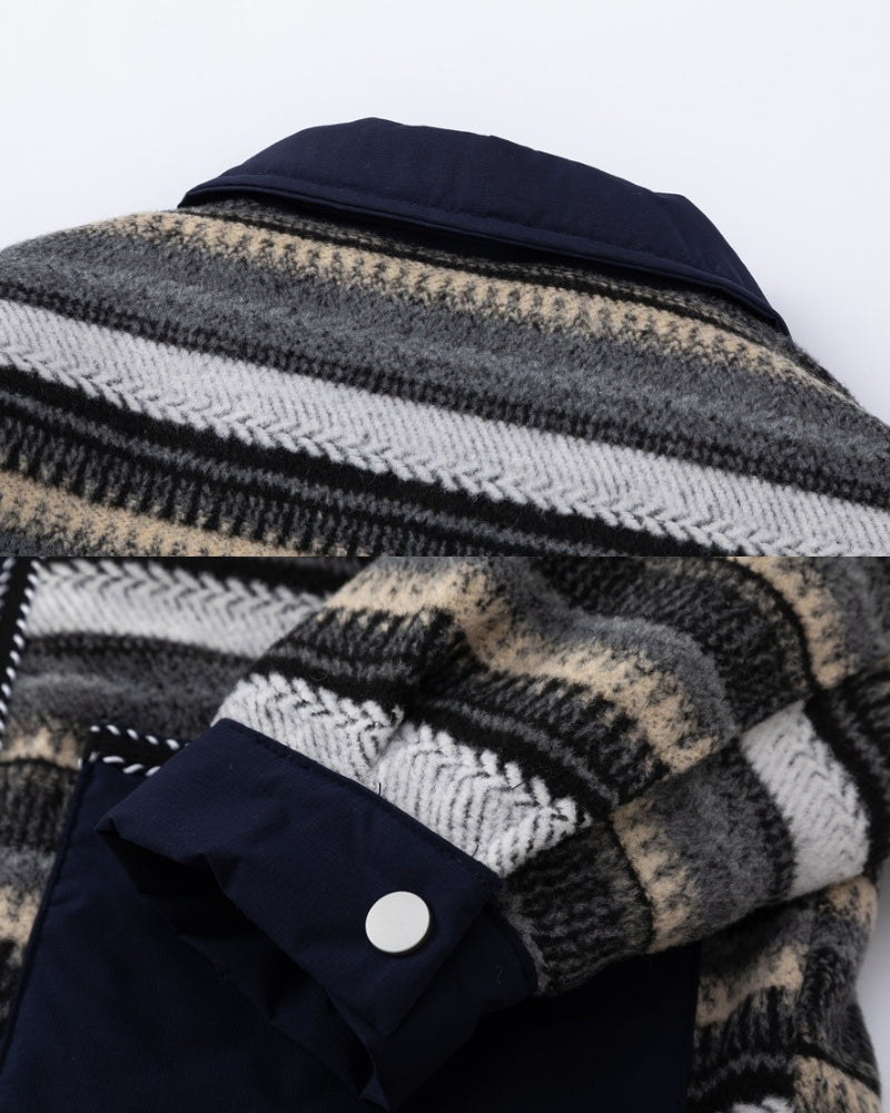 Striped Patchwork Button Jacket