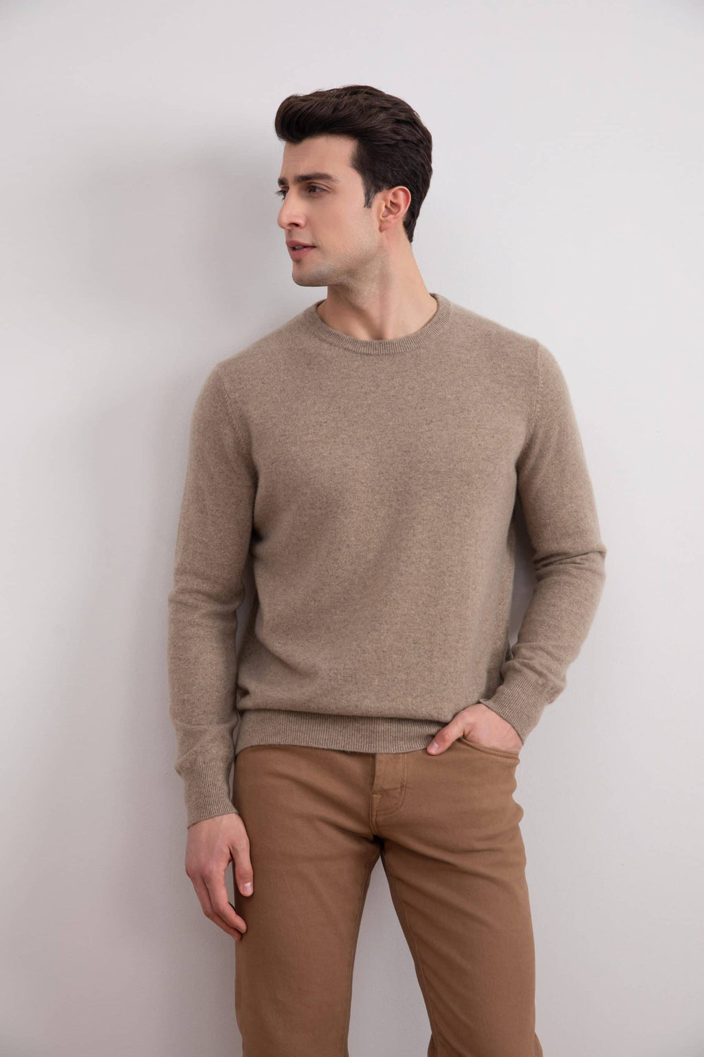 Light Taupe Mélange Cashmere Crewneck