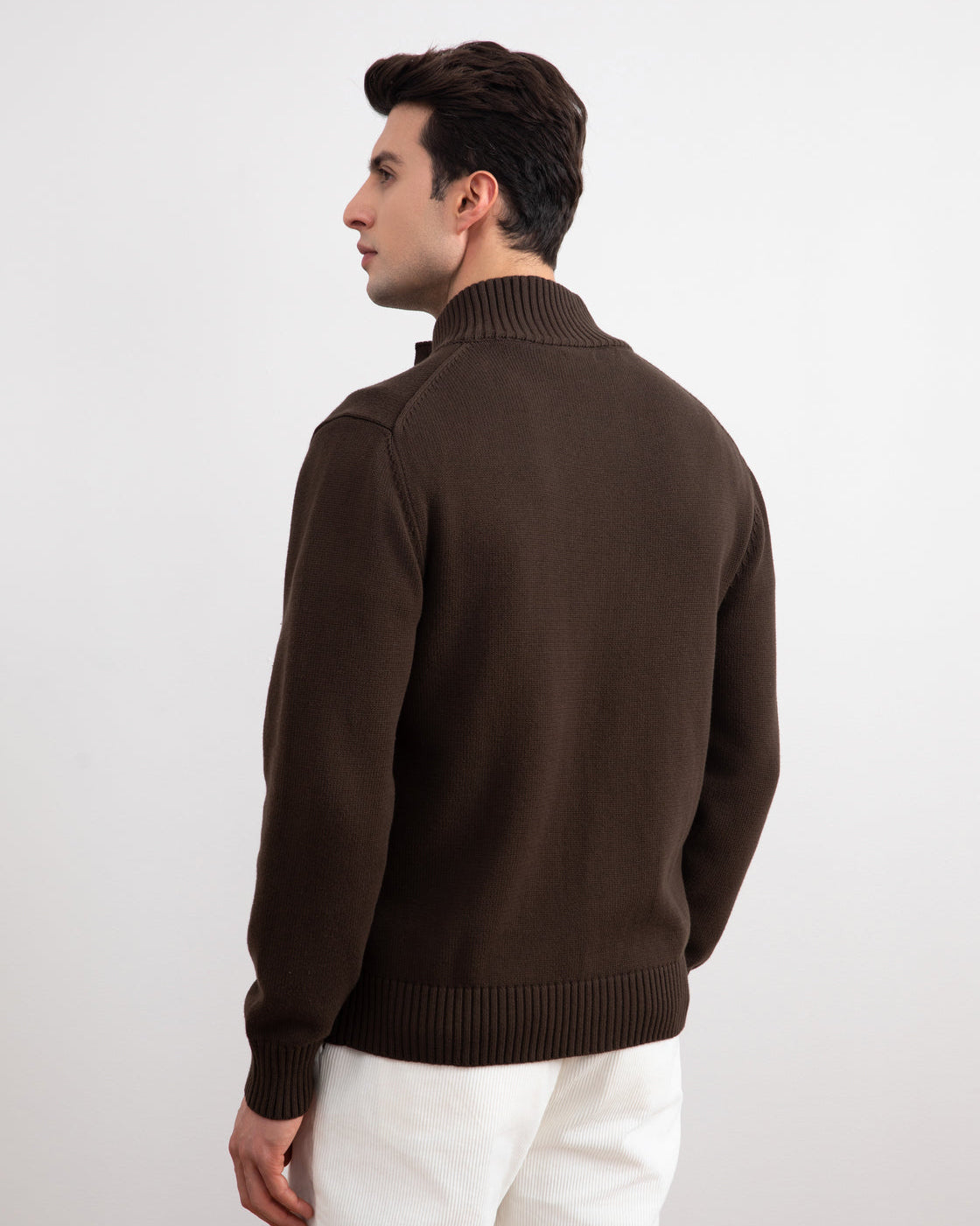 Brown Ribbed Button Closure With Pockets Cardigan