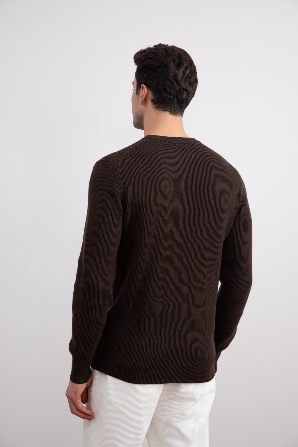 Dark Brown Crewneck Malfilé English Rib Sweater