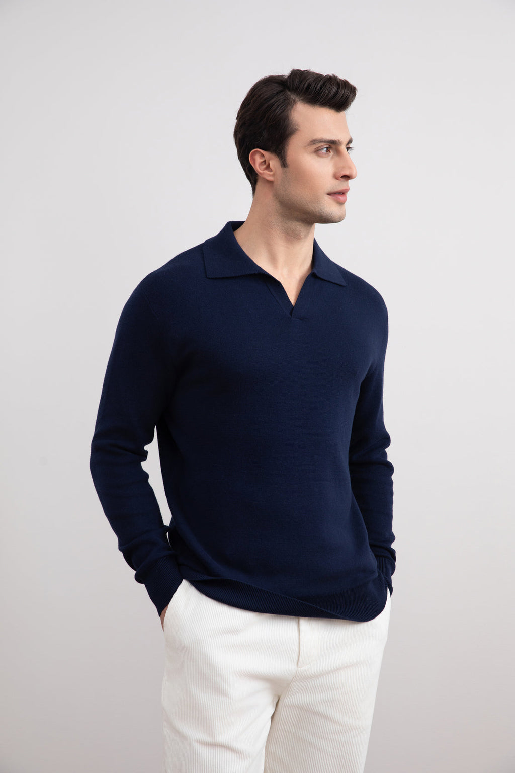 Blue Open Polo with long sleeves