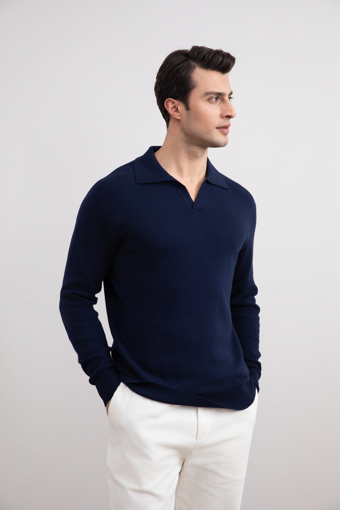 Blue Open Polo with long sleeves