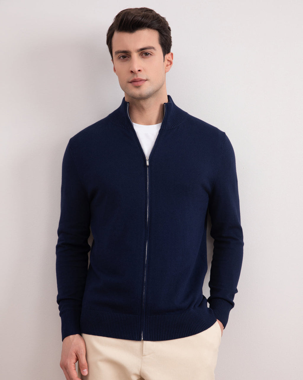 Blue Classic Zip-Up Cardigan