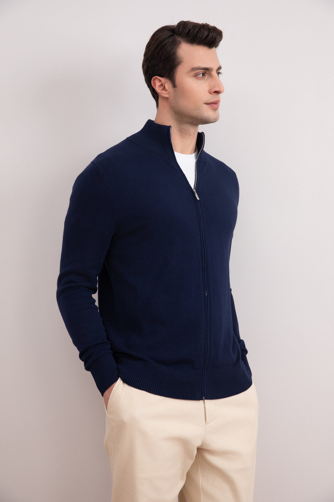 Blue Classic Zip-Up Cardigan