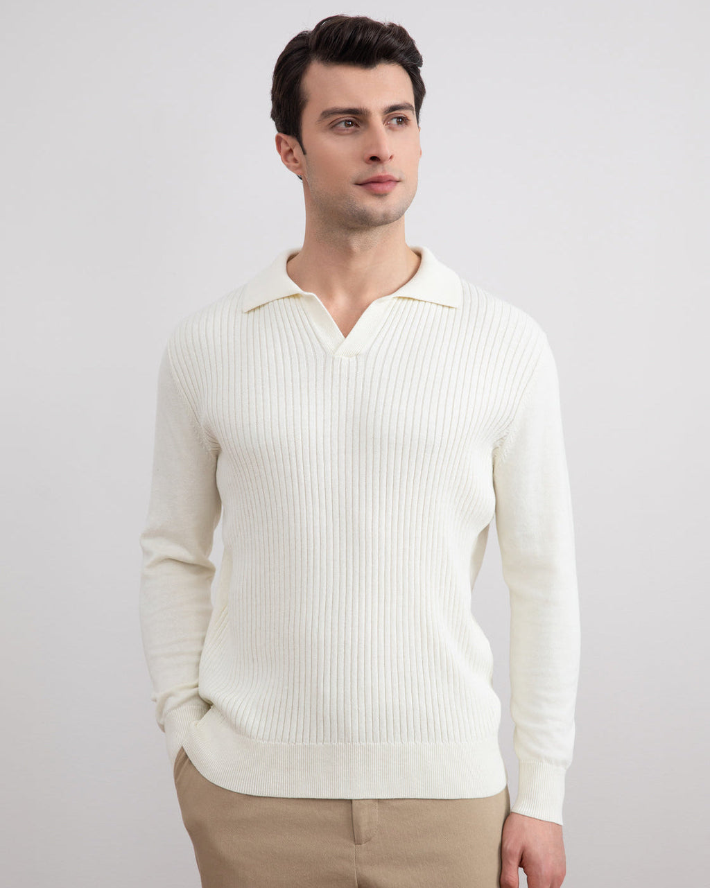 Off-White Striped Open Polo Shirt