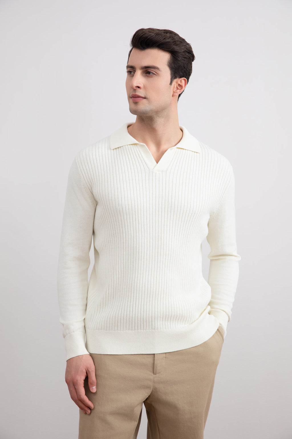 Off-White Striped Open Polo Shirt