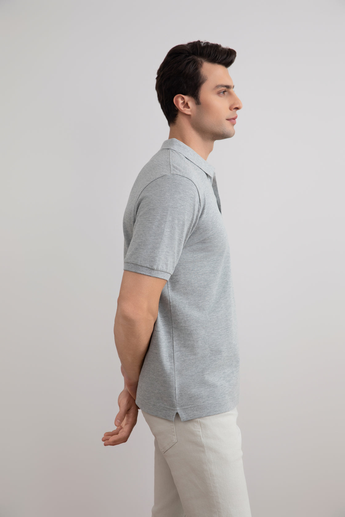 Grey Mélange Cotton-Piqué Polo Shirt