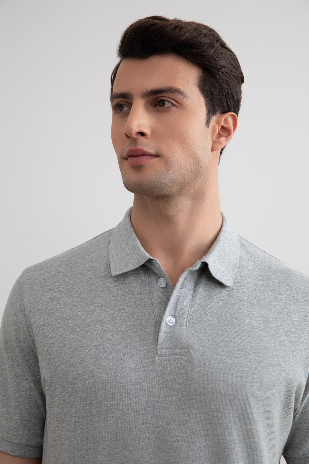 Grey Mélange Cotton-Piqué Polo Shirt