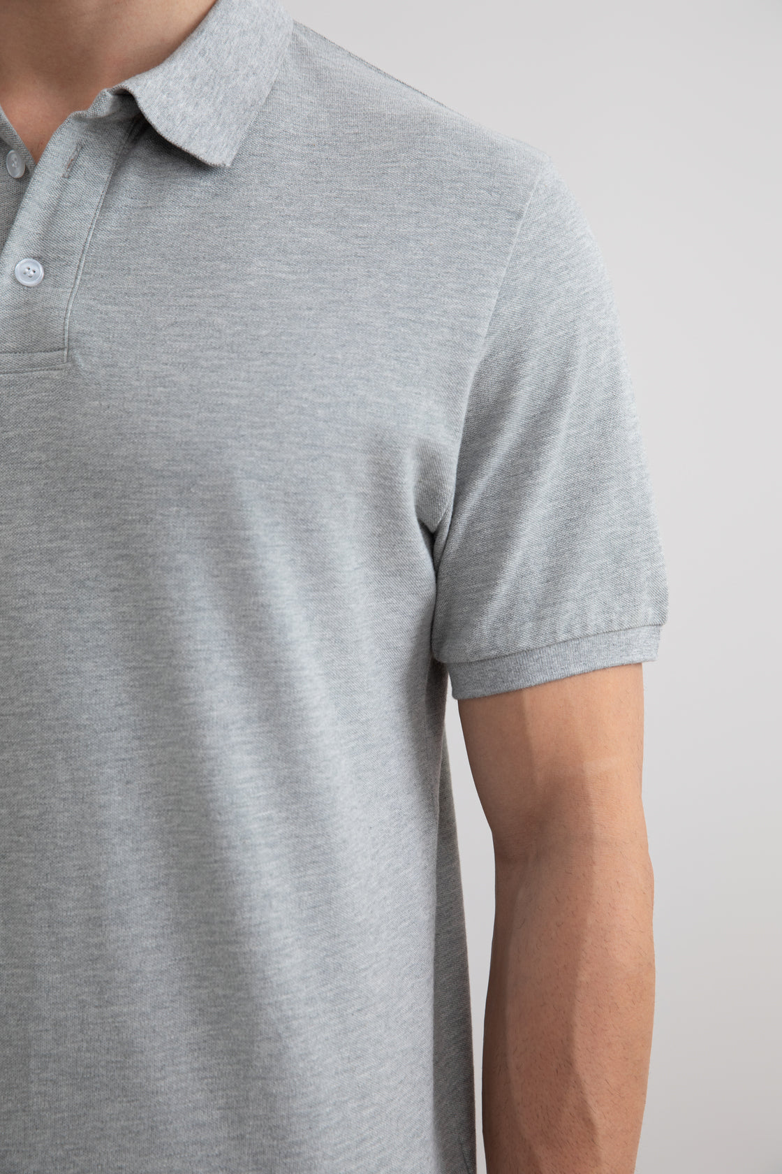 Grey Mélange Cotton-Piqué Polo Shirt