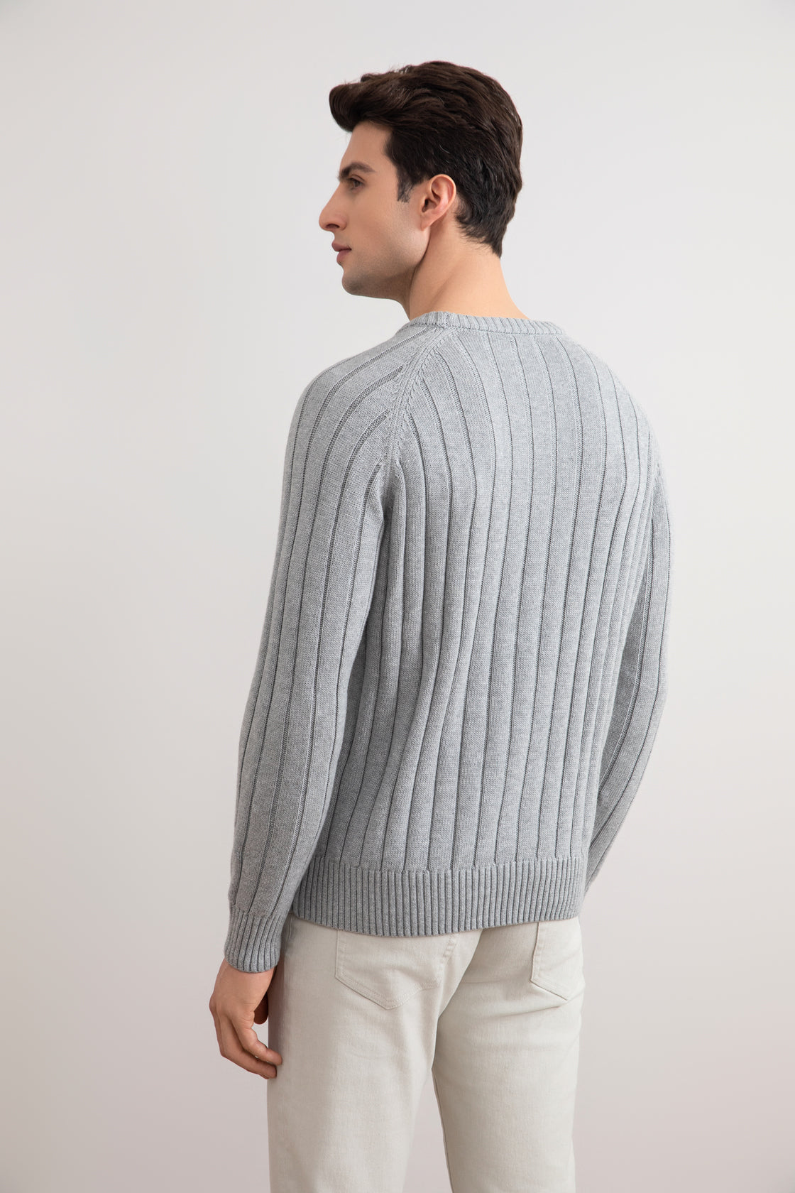 Grey Mélange Crewneck Rib knit sweater