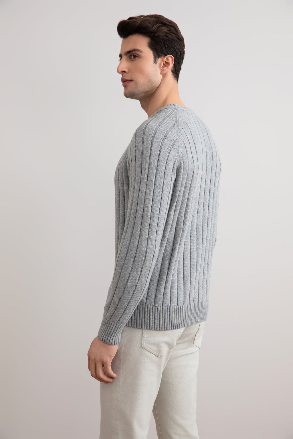 Grey Mélange Crewneck Rib knit sweater