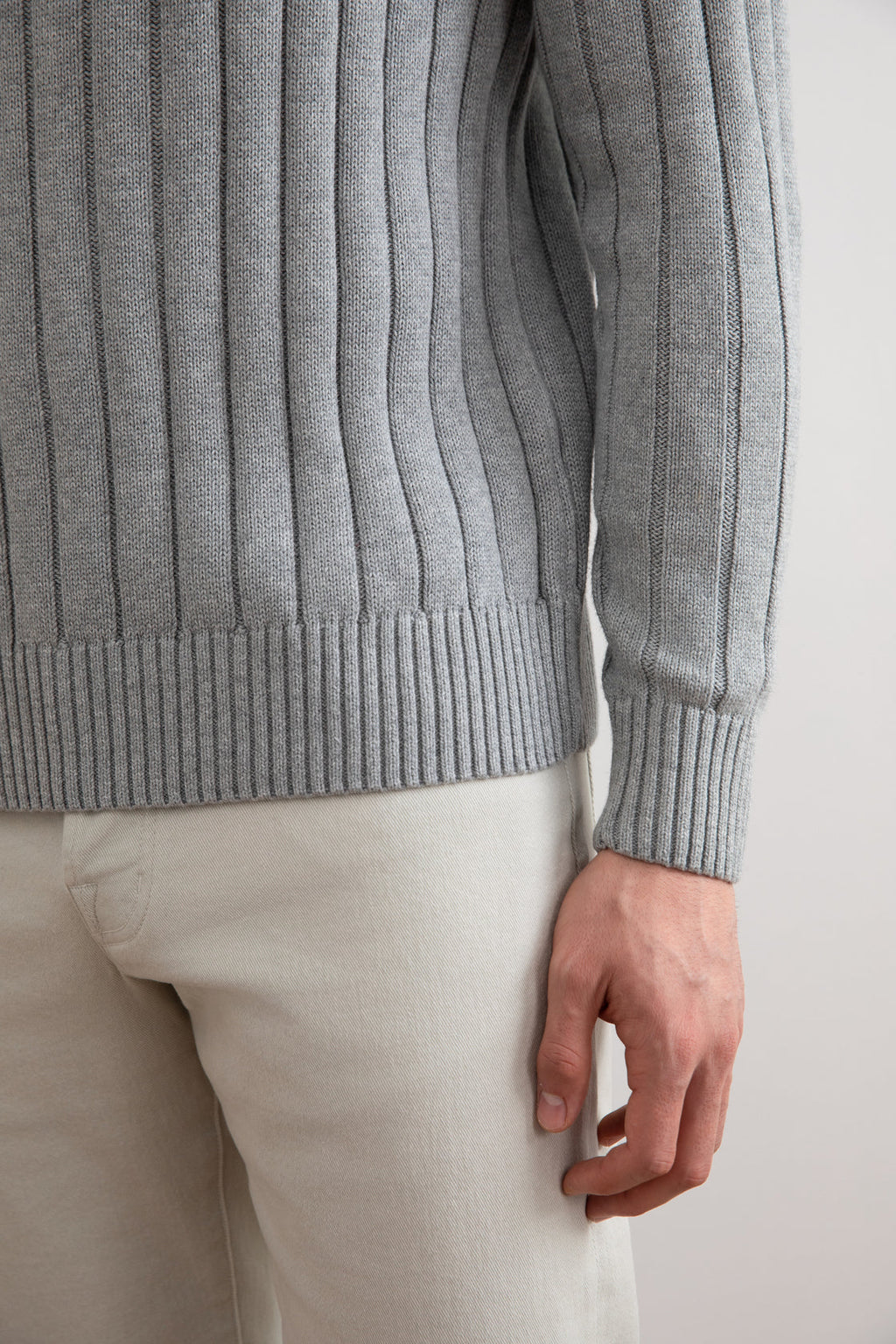 Grey Mélange Crewneck Rib knit sweater