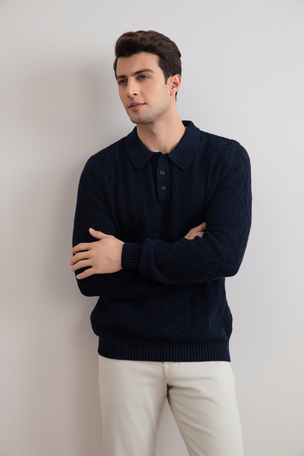 Navy Honeycomb Polo Sweater